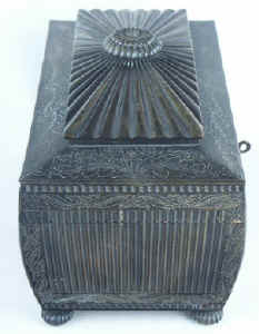 An important and monumental Anglo Indian Vizagapatam black buffalo horn tea chest Circa 1835.