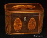 880TC: Antique inlaid octagonal hairwood tea caddy Circa 1800