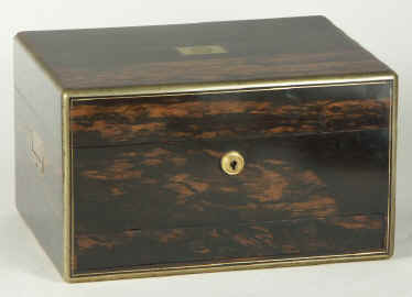 A Very High Quality Brass bound  London maker Coromandel Dressing Box circa 1859 with gilt silver. Enlarge Picture