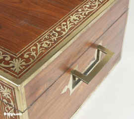 Exceptional kingwood and brass inlaid box circa 1820 with rare secret compartment.  Enlarge Picture