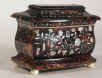 Very Fine Tortoiseshell Tea Caddy Inlaid with Engraved Mother of Pearl and White Metal Circa 1840.